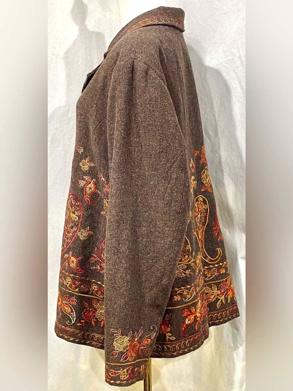 Coldwater Creek Brown Wool-Blend Colorful Embroidered Paisley Blazer Jacket 2X - Picture 4 of 13